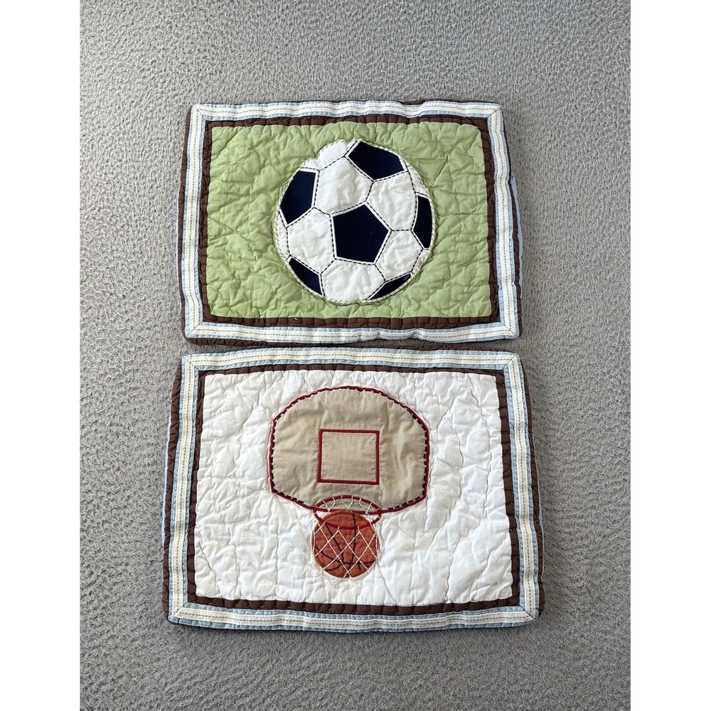 Pottery Barn Kids Sports Pillow Shams 12x16 Soccer Basketball Quilted Set of 2